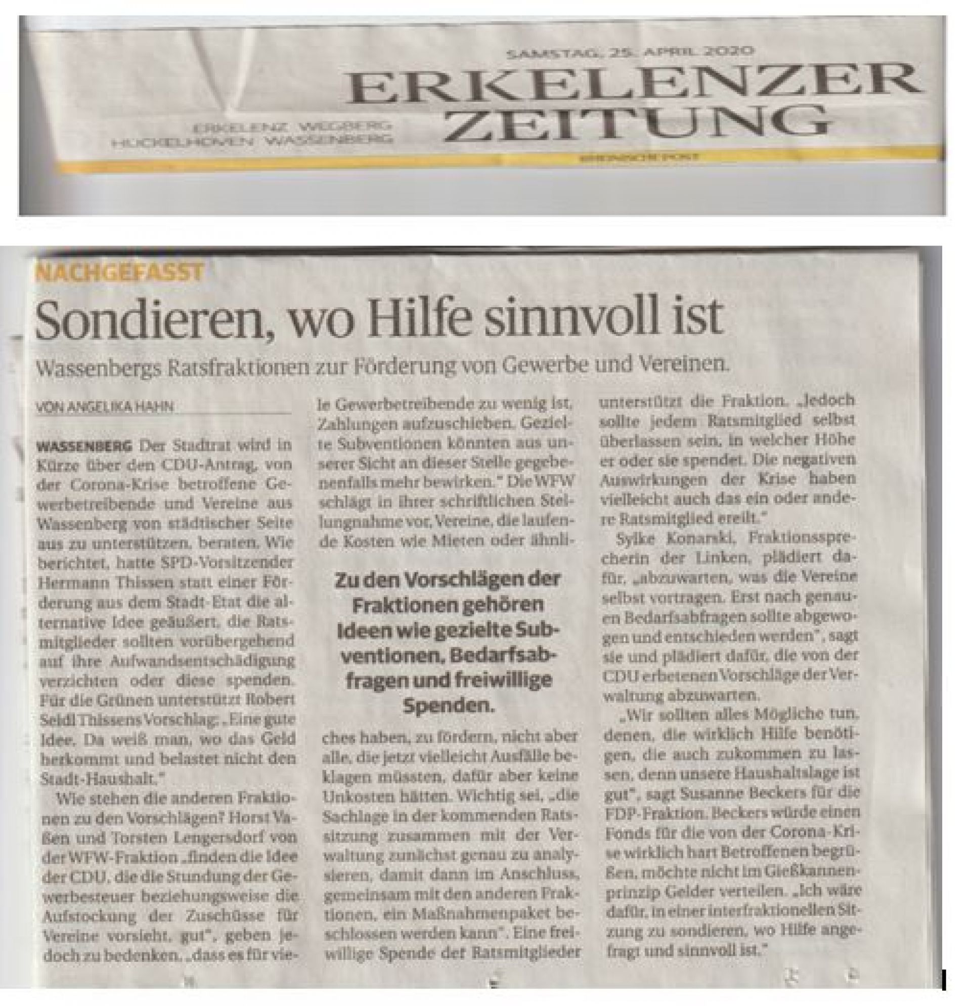 Stadt Wassenberg Förderung der Vereine in Aussicht